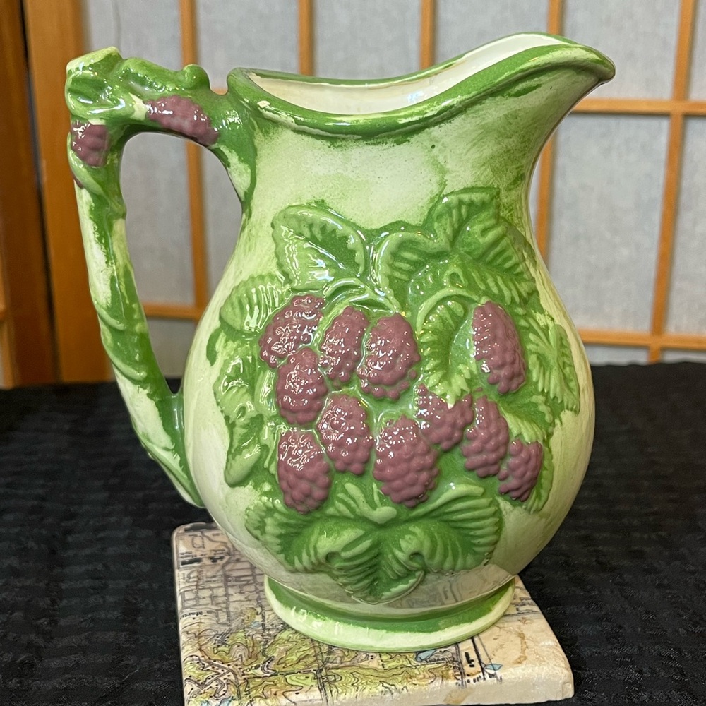 Antique majolica berry pitcher jug 6"